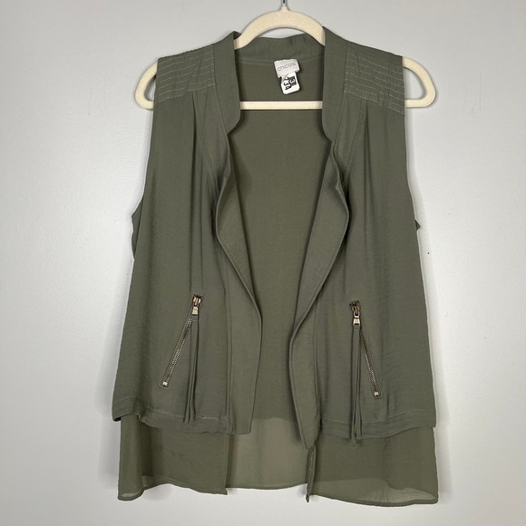 Chico's Flowy Loose Open Front Vest with Zip Pockets Size 0 Small - Picture 1 of 9